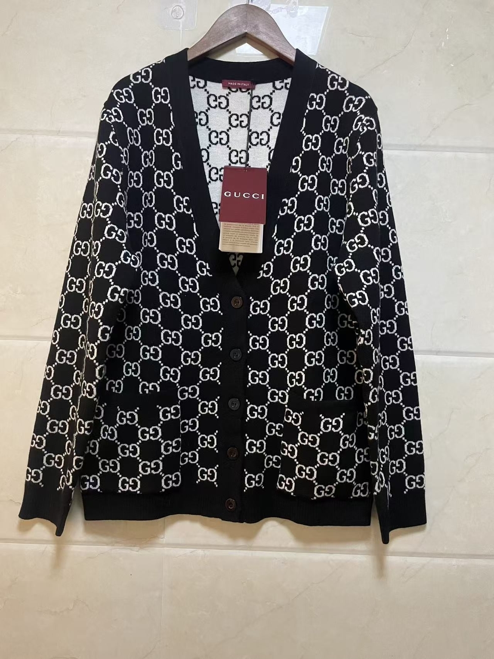 Gucci Black and White GG LogoCardigan Sweater